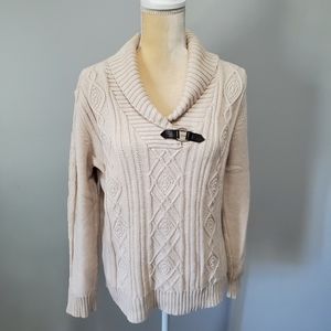 Karen Scott Women V-Neck Cotton Sweater Cream Sz M